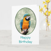 Carte Macaw bleu & or avec Arrière - plan Jungle (Fleur jaune)