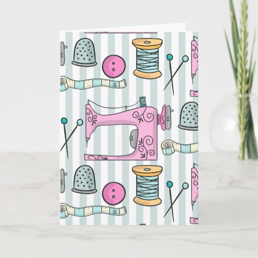Carte Machine à coudre - Couture rose artisanat (Devant)