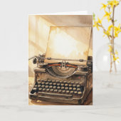 Carte Machine à écrire de type aquarelle d'anniversaire (Fleur jaune)