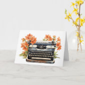 Carte Machine À écrire vintage Avec Fleurs (Fleur jaune)