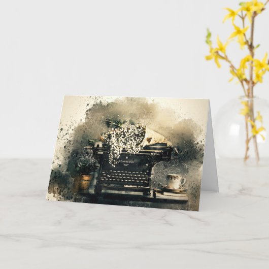 Carte Machine à écrire vintage Toute Occasion vide (Fleur jaune)