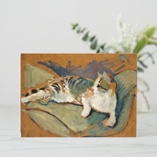 Carte Macke - Chat sur le Coussin vert, (Debout devant)