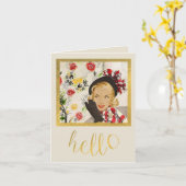 Carte Madame assez rétro "bonjour" note (Fleur jaune)