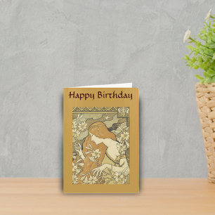 Carte Madame vintage Golden Hair Flowers d'art déco