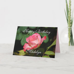 Carte Madelyn Joyeux Anniversaire Rose et Rose blanche