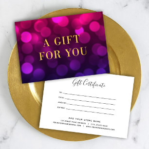 Carte Magenta Bokeh Lights Faux Gold Certificat cadeau