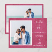 Carte Magenta Photo moderne Enregistrer la date (Devant / Derrière)