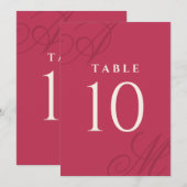 Carte Magenta Rose Simple Élégant Monogramme Numéros de (Devant / Derrière)
