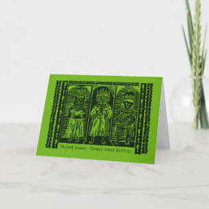 Carte Magi félins, trois minous sages, Noël de Meowy