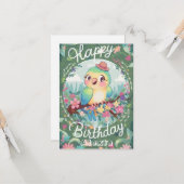 Carte Magic jolie perroquet numérique Anniversaire (Devant/Arrière en situation)