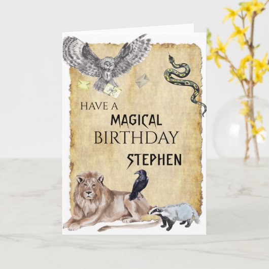 Carte Magic Wizard Witch School Owl Anniversaire (Fleur jaune)