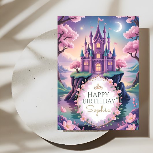 Carte Magical Pink Princess Castle Birthday