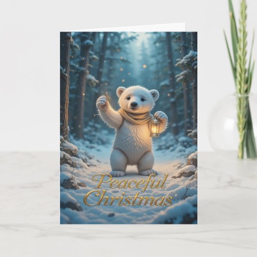 Carte Magical Polar Bear with Lantern Cozy Winter (Devant)
