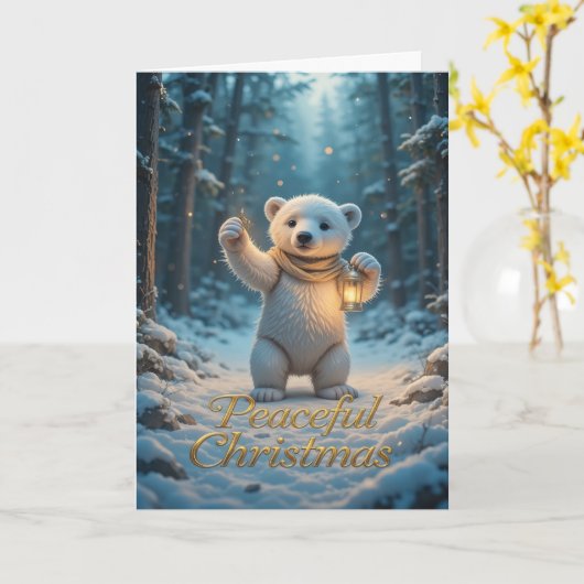Carte Magical Polar Bear with Lantern Cozy Winter  (Fleur jaune)