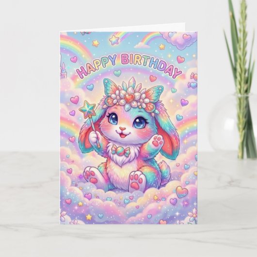 Carte Magical Rainbow Bunny Birthday Whimsical Childrens (Devant)