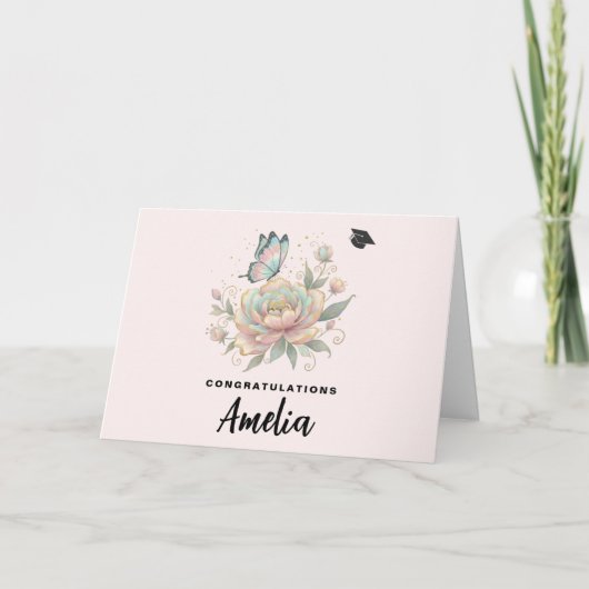 Carte Magical Rose and Butterfly Pastel Graduation Card (Devant)