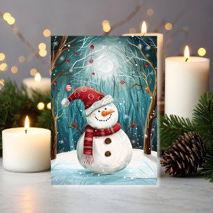 Carte Magie de Bonhomme de Neige au Clair de Lune dans l