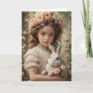 Carte Magie de Pâques - Fille avec couronne de fleurs et