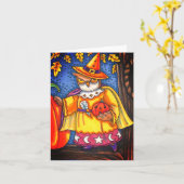 Carte MAGIE ET HURLEMENTS D'HALLOWEEN, Note de CHOUETTE (Fleur jaune)