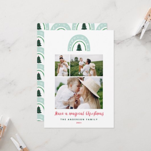 Carte Magique arc-en-ciel moderne mignon 3 photo Noël (Devant/Arrière en situation)