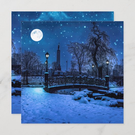 Carte Magique nuit d'hiver avec ciel étoilé et pleine lu (Devant / Derrière)