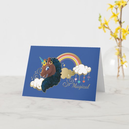 Carte Magique Unicorn Arc en ciel et nuages Design (Fleur jaune)