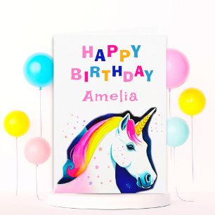 Carte Magique Unicorn Stars Girl Joyeux anniversaire