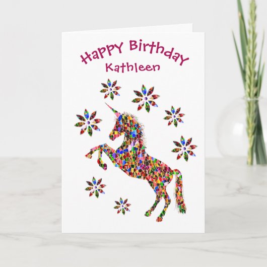 Carte Magique Unicorne Fleurs d'anniversaire Parties sci (Devant)