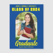 Carte Magnet de graduation photo jaune bleu (Devant)