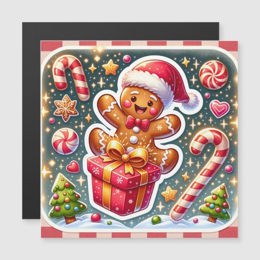 CARTE MAGNÉTIQUE クリスマスとジンジャーブレッドマン (Devant / Derrière)