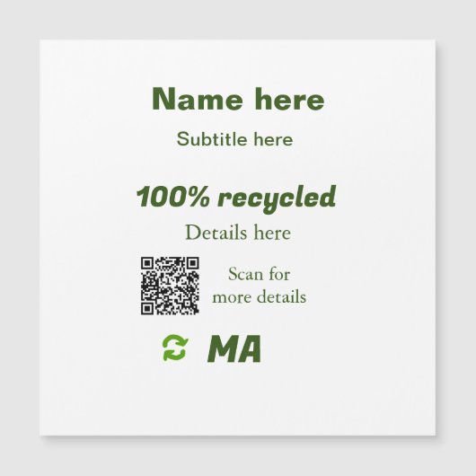 Carte Magnétique 100% recyclé ajouter Q R code ici nom d'entreprise (Devant)