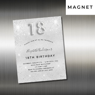 Carte Magnétique 18e anniversaire argent parties scintillant aimant