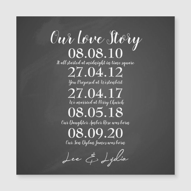 Carte Magnétique 1er anniversaire Mariage nos dates d'histoire d'am (Devant)