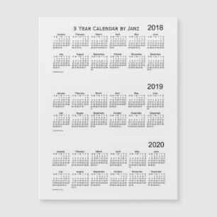 Carte Magnétique 2018-2020 fumée blanche calendrier de 3 ans par