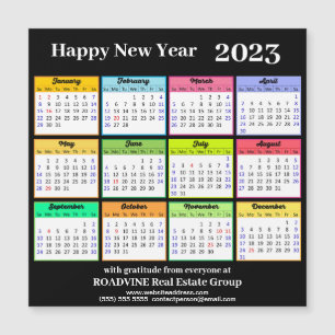 Carte Magnétique 2023 Calendrier Gold Script sur Black Business Mag