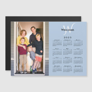 Carte Magnétique 2023 Calendrier Personnalisé Photo Monogramme Blue