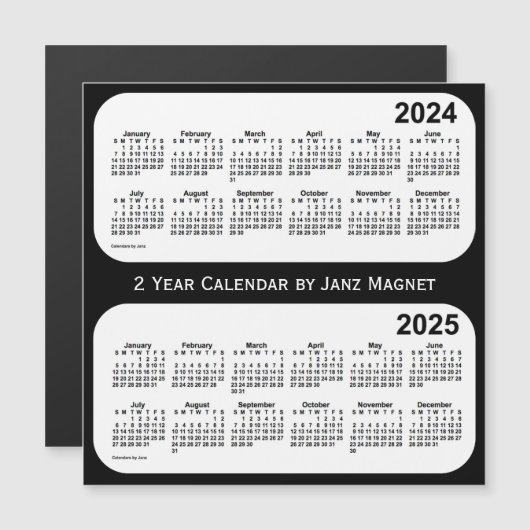 Carte Magnétique 2024-2025 calendrier noir et blanc de 2 ans par (Devant / Derrière)