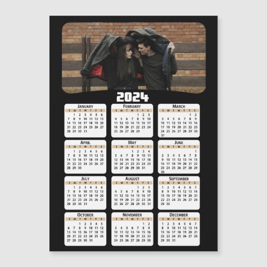 Carte Magnétique 2024 - Ajouter Votre Photo - Calendrier - Tan (Devant)