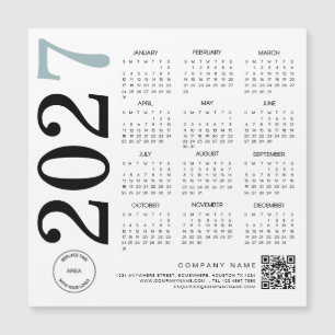 Carte Magnétique 2024 Calendar Logo QR Code Blue Black Business