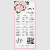 Carte Magnétique 2024 Calendrier Rose Blanc Floral Logo Code QR (Devant)