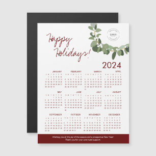 Carte Magnétique 2024 Vert Bourgogne Moderne Wreath Votre Logo ici