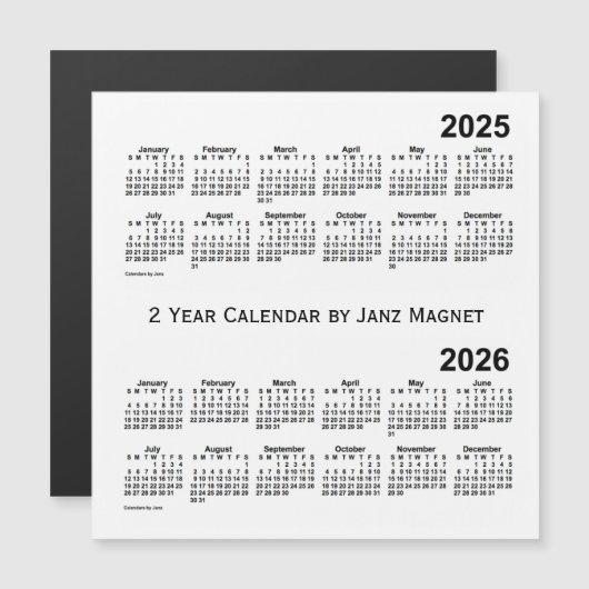 Carte Magnétique 2025-2026 blanc calendrier de 2 ans par l'aimant (Devant / Derrière)