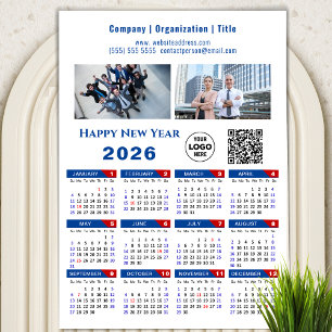 Carte Magnétique 2025 Calendrier Business Logo Code QR Bleu magnéti