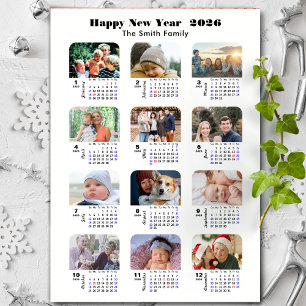 Carte Magnétique 2025 Calendrier Famille 12 Photo Collage Minimalis