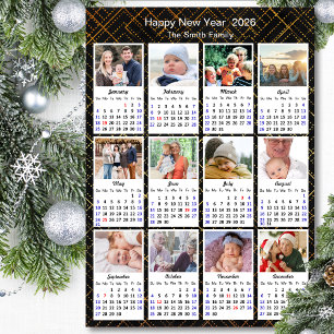 Carte Magnétique 2025 Calendrier Famille 12 Photo Moderne Black Gol