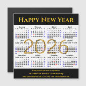 Carte Magnétique 2025 Calendrier Gold Black Business Simple Magnéti (Devant / Derrière)