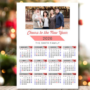 Carte Magnétique 2025 Calendrier Moderne Rose Famille Photo Magnéti