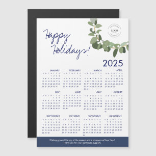 Carte Magnétique 2025 Moderne Wreath Your Logo Calendrier Bleu
