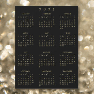 Carte Magnétique 2025 Pleine année Black Gold calendrier annuel Mag
