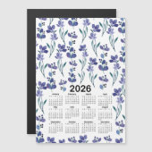 Carte Magnétique 2026 Calendrier Aquarelle Bleu Motif Floral (Devant / Derrière)